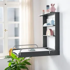 roba Wandwickelregal roba Style grau - Klappbar & platzsparendes Wickelregal zur Wandmontage - Wickeltisch mit 2 Ablagefächer - Holz anthrazit