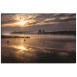 Leinwandbild ARTLAND "Aufbruch der Zugvögel", braun (farbe bild(er): braun), B:90cm H:60cm T:1,8cm, Canvas, Leinwand, Bilder, auf Keilrahmen gespannt