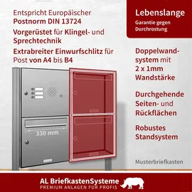 AL Briefkastensysteme Edelstahl Standbriefkasten silber inkl. Zeitungsfach