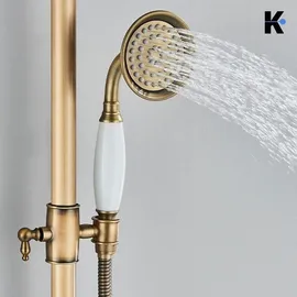 klarwerk NALA | Vintage Regendusche Set Messing unlackiert Edelstahl | Retro Design Duscharmatur Duschsystem | Mischbatterie Dusche komplett mit Handbrause
