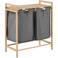 ACAZA Wäschekorb mit 2 Taschen, Wäschesortierer mit herausnehmbaren Wäschesäcken - Stoff/Bambus - Grau