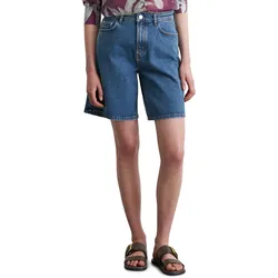 Shorts MARC O'POLO "aus Circulose", Damen, Gr. 26, Normalgrößen, authentic mid blau, Obermaterial: 79% Baumwolle, 20% Viskose, 1% Elasthan, unifarben, casual, weit knielang, Hosen
