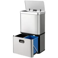 COSTWAY Mülleimer, 3 Fächer 2x10L+36L, mit Sensor & Softclose-Deckel Silber silberfarben