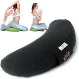 sei Design Halbmond Yogakissen Meditationskissen Yoga Kissen mit Buchweizenschalen-Füllung Yoga Block Bodenkissen groß Meditation Sitzkissen 46x25x10 Schwarz