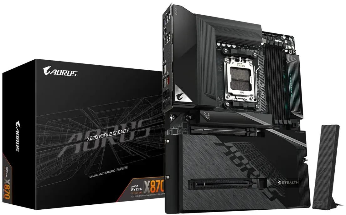 GIGABYTE X870 AORUS STEALTH Mainboard - Unterstützt AMD Ryzen 9000 CPUs, digitales 16+2+2-Phasen-VRM, bis zu 8200MHz DDR5 (O.C.), 2xPCIe 5.0 + 2xPCIe 4.0, Wi-Fi 7, 5GbE LAN, USB 4