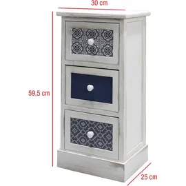 Mobili Rebecca Nachttisch, Weiß Grau Blau, 59,5x30x25