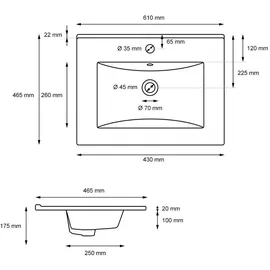 luxebath Einbauwaschbecken 61 x 46,5 cm