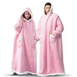 Sedefen Sweatshirt Hoodie Decke mit Ärmeln Deckenpullover,Flauschige Sherpa Kuscheldecke Tragbare Decke,Übergroße Kapuzenpullover für Damen Herren Erwachsene Warm Ärmeldecke Rosa