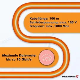 PremiumX 100m CAT 7 Netzwerkkabel Duplex LAN Kabel Ethernet Datenkabel S/FTP PiMF PoE Eca Cat7 Verlegekabel