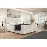 MEBLINI Boxspringbett mit Bettkasten - Gepolstert Doppelbett mit Matratze und Topper - Polsterbett mit Stauraum - Bett mit Kopfteil - Seniorenbett ... - Beige