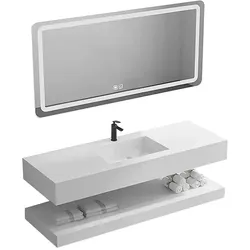Waschbecken Set mit LED Spiegel und Regal weiß 60cm