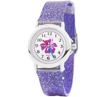 Kiddus | Kinderuhren. Mädchen Armbanduhr. Mit Übungen zum Uhrzeit Lernen. Kinderuhren mädchen. Mit Glitzer und Mit Hochwertigem Japanischen Quarzwerk. Ab 4 Jahre alt. Lila Blume und Armband.