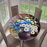 Morbuy Rund Tischdecke Elastisch, 3D Gemälde Rund Tischdecken Wasserdicht Lotuseffekt Abwaschbar Abwischbar Tischtuch für Dekoration Küchentisch Garten Outdoor (Durchmesser 90cm,Gänseblümchen)