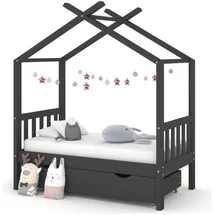 vidaXL Kinderbett mit Schublade 70 x 140 cm Kiefer massiv dunkelgrau