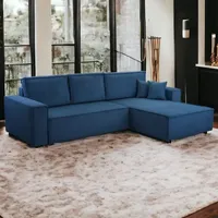 Wohnlandschaft Ecksofa Genua Cord Dunkelblau mit Schlaffunktion Bett universell