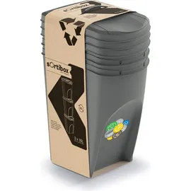 Prosperplast Sortibox Mülleimer Mülltrennsystem Abfalleimer Behälter 3x35L, Grau