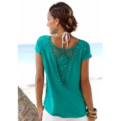 Strandshirt, mit Spitzeneinsatz, T-Shirt, lockere Passform, casual-chic, Gr. 48/50, türkis, , 284869-48