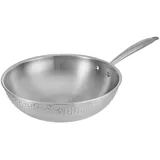 RESTO Kitchenware Wok RESTO KITCHENWARE "Crater tiefe Pfanne aus Tri-Ply (Edelstahl + Aluminium + Edelstahl)", silber (silberfarben), H:7,5cm L:51cm Ø:28cm, Pfannen, Wok, Energieeinsparung 25% durch die dreilagige Basis, ofenfest
