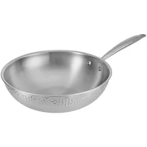 RESTO Kitchenware Wok RESTO KITCHENWARE "Crater tiefe Pfanne aus Tri-Ply (Edelstahl + Aluminium + Edelstahl)", silber (silberfarben), H:7,5cm L:51cm Ø:28cm, Pfannen, Wok, Energieeinsparung 25% durch die dreilagige Basis, ofenfest