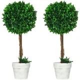 Homcom 2er-Set Künstlicher Buchsbaum groß 60 cm, Kunstpflanze UV-beständig, Plastik Künstliche Pflanzen im Topf, Kunstbaum, Fake Plant wie echt für Wohnzimmer Schlafzimmer Büro Garten Deko Geschenk