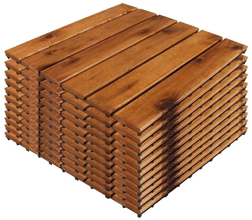 Mojawo Klickfliese 11 Stück ca. 1QM Holzfliese Akazienholz FSC®-zertifiziert 30x30cm Fliese Stecksystem Zuschneidbar