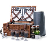 Weidenkorb Picknickkorb für 4 Personen mit Isoliertem Kühlfach und Wasserdichter Decke|Willow Hamper Besteck-Service-Set|große Weiden-Picknickkorb-Sets für Camping im Freien (Braun)