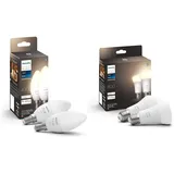 Philips Hue White E14 LED Lampen in Kerzenform 2-er Pack (470 lm) & White E27 LED Lampen 2-er Pack (800 lm)