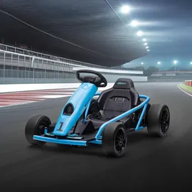 Homcom Kinder Elektro Gokart Drift Kart mit Langsamem Start, Musik, Hupe und Sicherheitsgurt, Kinderfahrzeug für 8-12 Jahre Kinder, Blau