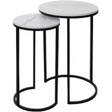 MCW Beistelltisch MCW-K46, Kaffeetisch Nachttisch Loungetisch, Marmor-Optik MDF ~ weiß-schwarz