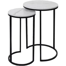 MCW Beistelltisch MCW-K46, Kaffeetisch Nachttisch Loungetisch, Marmor-Optik MDF ~ weiß-schwarz