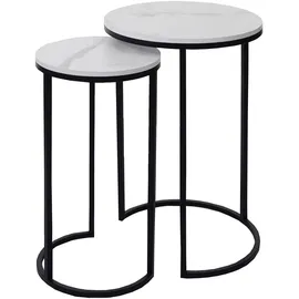 MCW Beistelltisch MCW-K46, Kaffeetisch Nachttisch Loungetisch, Marmor-Optik MDF ~ weiß-schwarz
