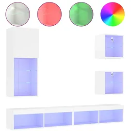 vidaXL 5-tlg. Wohnwand mit Led-beleuchtung Weiß Holzwerkstoff