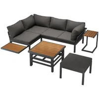 XDOVET Gartenmöbel-Set,Gestell aus verzinktem Eisen,2 Doppelsofas,1 Fußhocker,1 Kunststoff-Plattenhubtisch,1Beistelltisch,1Tischplatte,inkl.alle Kissen