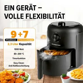 GOURMETmaxx Heißluftfritteuse mit 2,3 Öl | 1000 Watt | inkl. Timer, & 8 Funktionen | Schwarz