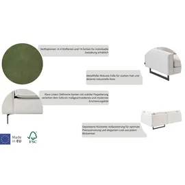 PLACES OF STYLE Ecksofa »Pinto, 290 cm, Cord, Chenille, Lederoptik, Ottomane links / rechts«, mit Keder, schwarze Metallfüße, Wellenunterfederung grün