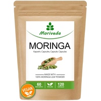 Moringa Kapseln 1200mg - 60 Tage Vorrat - Vegan - ohne chemische Zusätze - Laktose-, fruktose-, glutenfrei - Über 90 Nährstoffe, Proteine, Vitamine, uvm. - 120 Caps von MoriVeda