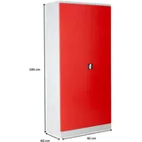PROREGAL Stahlschrank BEE mit 6 verzinkten Fachböden | HxBxT 195x92x60cm | Grau-Rot | Werkstattschrank Werkzeugschrank Aktenschrank Universalschrank