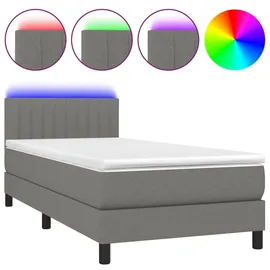 vidaXL Boxspringbett mit Matratze & Led Dunkelgrau 90x200 cm Stoff vidaXL