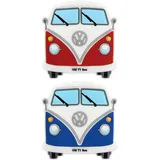 BRISA VW Collection - Volkswagen T1 Bulli Bus Rubber Magnet - Front, Kühlschrankmagnet, Magnete für Kühlschrank, Magnettafel, Whiteboard, Pinnwand (2er Set, Blau & Rot)