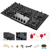 KB ELEMENTS Gaskochfeld 90cm - Gaskochfeld 5 Flammig, LPG / NG, Zündunautomatik