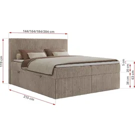MKS Meble Boxspringbett 180x200 Hellbraun Cord, Boxspringbett mit Matratze H3, Bett mit Bettkasten and Kopfteil, Doppelbett mit Stauraum, Polsterbett - Tiliano