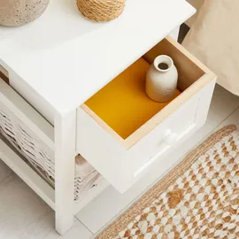 CARO-Möbel Nachttisch weiß Holzwerkstoff, getrocknete Naturmaterialien, Vintage, 28x46x31 cm, Schlafzimmer, Nachttische