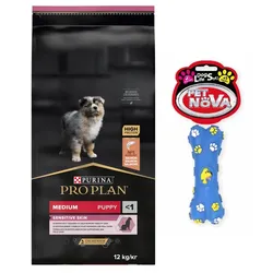 PURINA PRO PLAN Medium Puppy Sensitive Skin OPTIDERMA 12kg + Gummiknochen GRATIS!