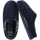 KuaiLu Herren Gedächtnisschaum Clog Filz Hausschuhe Bequeme handgemachte Stitch Microsuede Slip-on Haus Schuhe mit Bogenunterstützung Warmes Gewebe gefütterte Gummisohle Indoor Outdoor Filz-Blau 48 - 48 EU