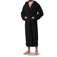 OAHOO Bademantel Unisex Frottee Bademantel mit Kapuze 100% Baumwolle, Extra-Lang schwarz XL