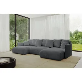altdecor Ecksofa Cord 6-Sitzer Dunkelgrau