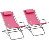 vidaXL 2X Schaukelstuhl Klappbar Liegestuhl Strandliege Strandstuhl Gartenliege Sonnenliege Relaxliege Klappstuhl Campingstuhl Stahl Rosa