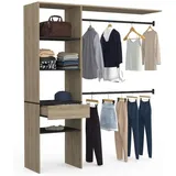 Ankleide-Set meline 160 x 40 x 180 cm Buche mit schwarzen Regalen + Schublade + doppelter Kleiderschrank