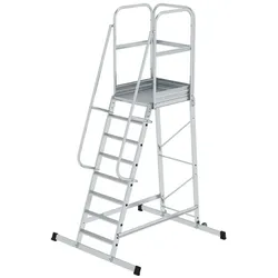 PROREGAL Plattformleiter mit geräumiger Plattform und Rollen | 8 Stufen | inkl. beidseitigem Handlauf | Aluminium