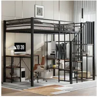 Flieks Hochbett Kinderbett Metallbett 120x200cm mit Schreibtisch Kleiderstange Regal schwarz